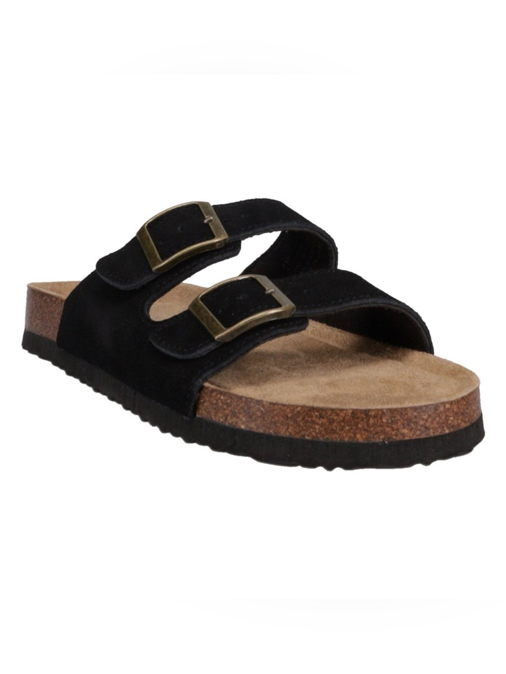 Khombu Black Dual Buckle Suede Slide Sandal Size 9